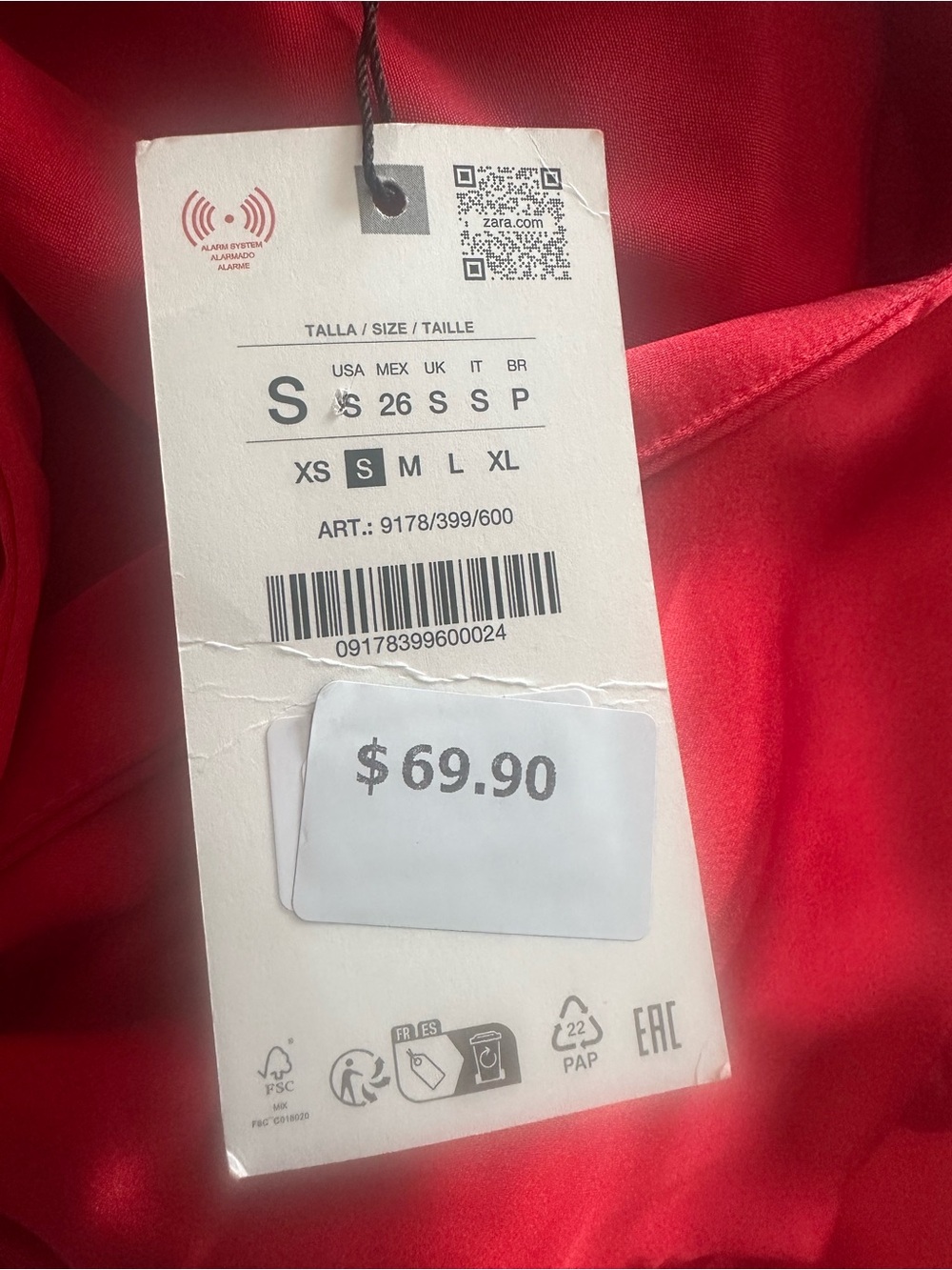Zara Red Satin One-Shoulder Dress - Picture 8 of 8